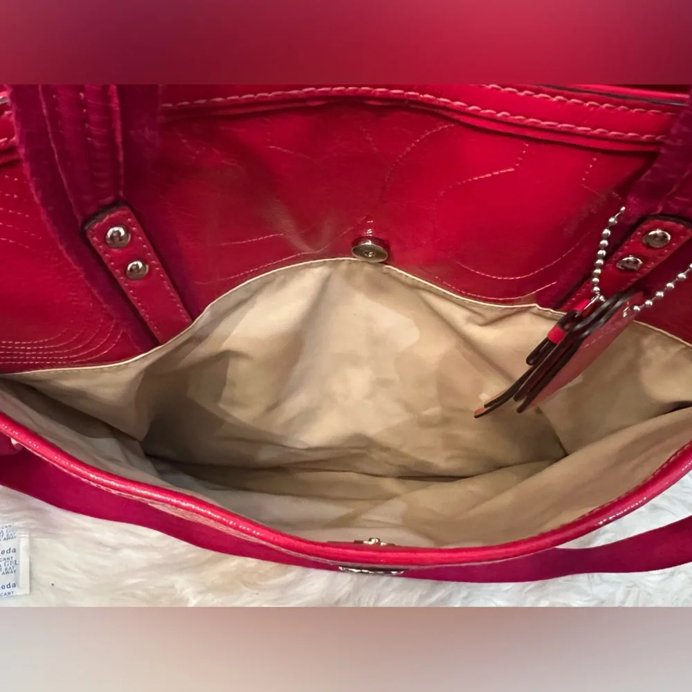 Coach Magenta Pink Stitched Patent Leather Crossbody Tote Bag